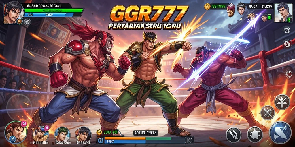 Tangkapan layar GGR777 menampilkan momen pertarungan epik antara karakter.