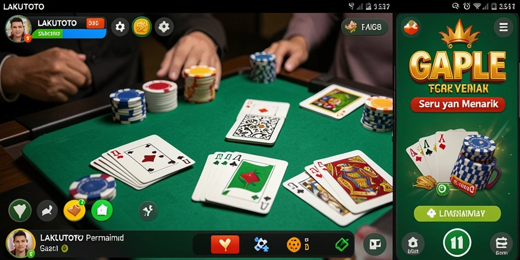 Tangkapan layar utama LAKUTOTO menampilkan gameplay menarik permainan Gaple.
