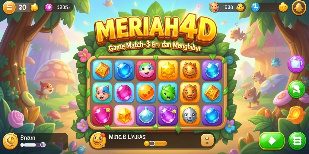 Tampilan gameplay MERIAH4D dengan level penuh tantangan Match-3.