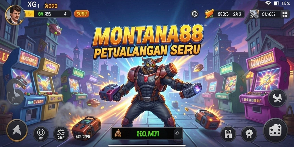 Tangkapan layar MONTANA88 menampilkan aksi seru dalam permainan arcade.