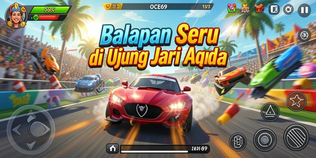 Tampilan permainan balapan seru di OCE69 dengan mobil cepat.
