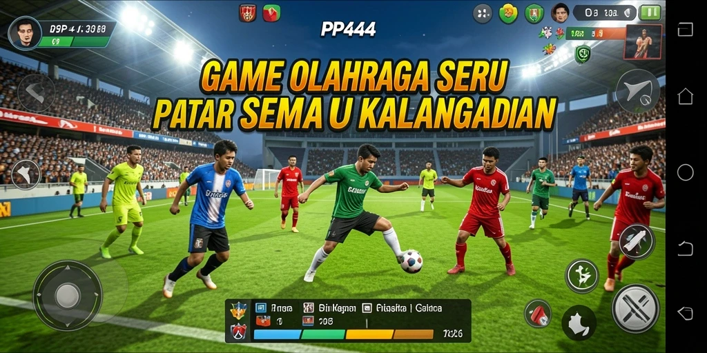 Screenshot utama PP444 menampilkan aksi seru dalam permainan olahraga.