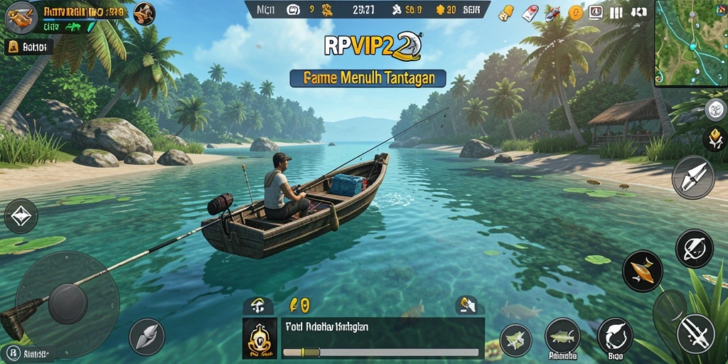 Tampilan gameplay RPVIP2 dengan aksi menangkap ikan yang menarik.