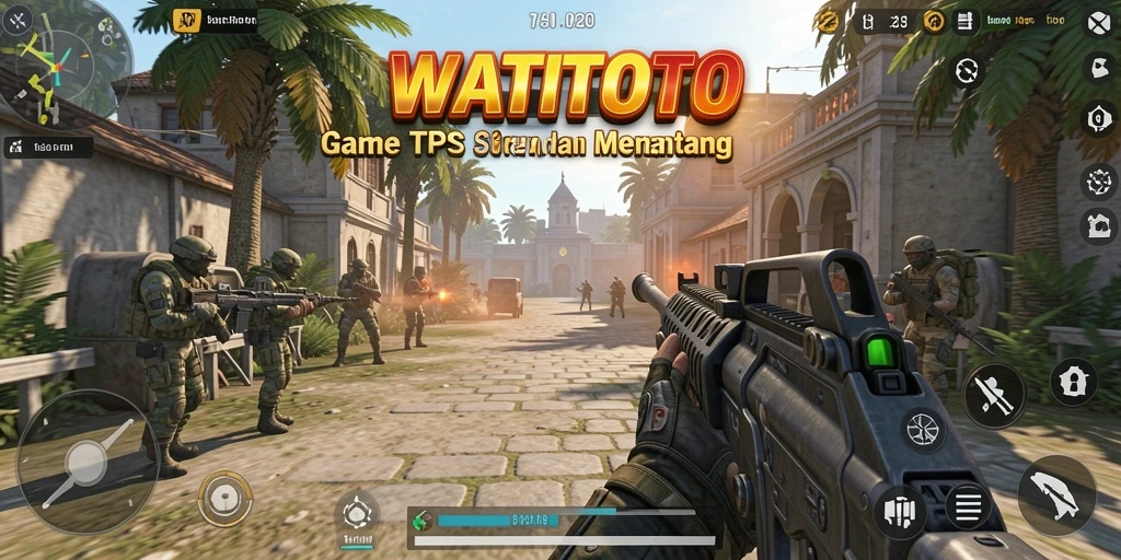 Screenshot gameplay WATITOTO menunjukkan aksi seru dan dinamis di arena tempur.